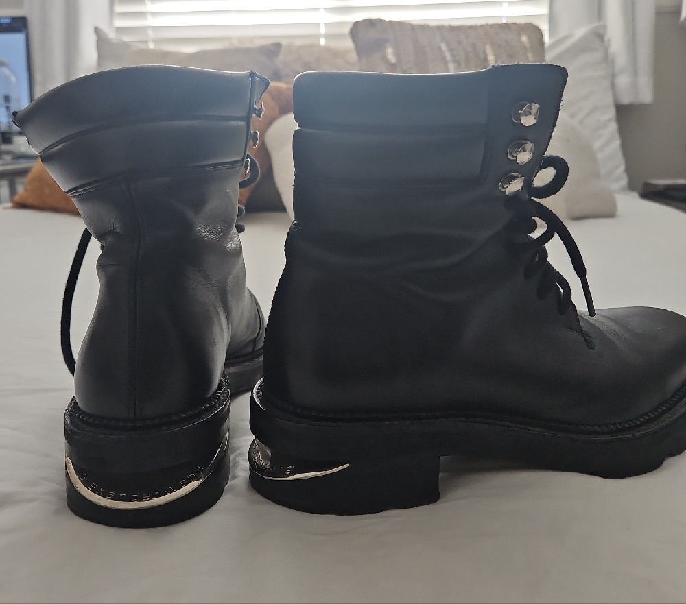 Alexander Wang Black Leather Combat Boots with Silver Eyelets - Picture 2 of 7